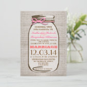 Rustic Burlap Mason Jar Wedding Einladung (Stehend Vorderseite)