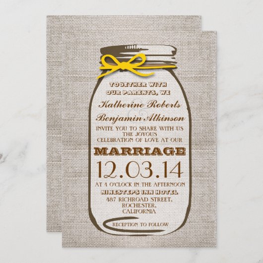 Rustic Burlap Mason Jar Wedding Einladung (Vorne/Hinten)
