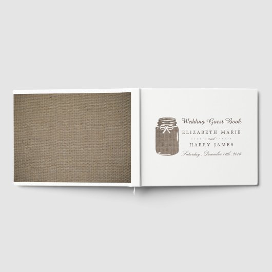 Rustic Burlap Mason Jar Wedding Gästebuch (Voll)