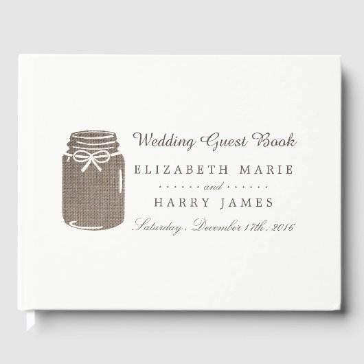 Rustic Burlap Mason Jar Wedding Gästebuch (Vorderseite)