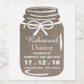 Rustic Burlap Mason Jar Wedding Probe Dinner Weinetikett (Einzelnes Label)