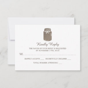 Rustic Burlap Mason Jar Wedding RSVP Karte