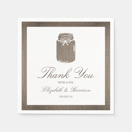 Rustic Burlap Mason Jar Wedding Serviette (Vorderseite)
