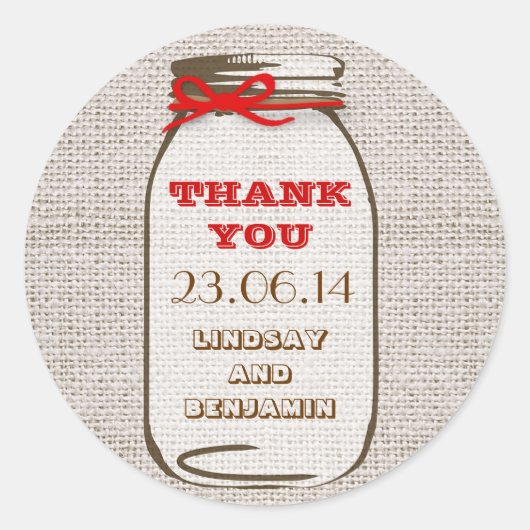 Rustic Burlap Mason Jar Wedding Stickers (Vorderseite)