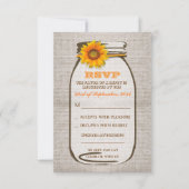 Rustic Burlap Mason Jar Wedding Sunflower UAWG RSVP Karte (Vorderseite)