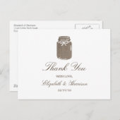 Rustic Burlap Mason Jar Wedding Vielen Dank Postkarte (Vorne/Hinten)