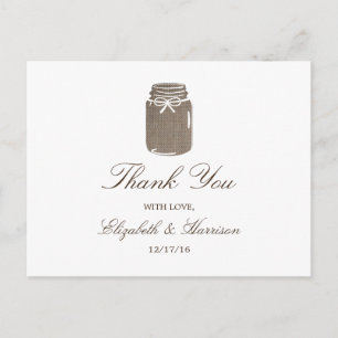Rustic Burlap Mason Jar Wedding Vielen Dank Postkarte