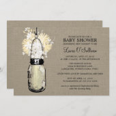 Rustic Burlap Mason Jar Wildblumen Babydusche Einladung (Vorne/Hinten)