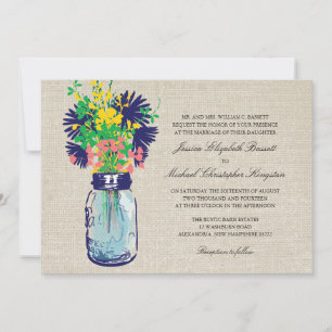 Rustic Burlap Mason Jar Wildblumen Hochzeit Einladung