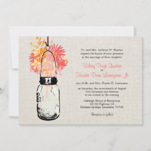 Rustic Burlap Mason Jar Wildblumen Hochzeit Einladung