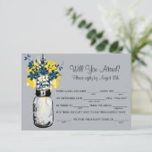 Rustic Burlap Mason Jar Wildblumen LIB UAWG RSVP Karte (Stehend Vorderseite)
