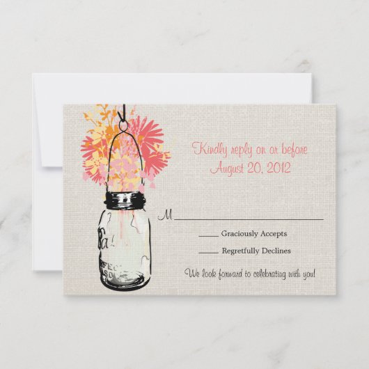Rustic Burlap Mason Jar & Wildblumen RSVP Card (Vorderseite)