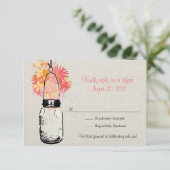 Rustic Burlap Mason Jar & Wildblumen RSVP Card (Stehend Vorderseite)