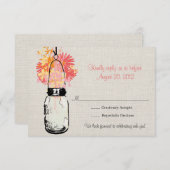 Rustic Burlap Mason Jar & Wildblumen RSVP Card (Vorne/Hinten)
