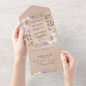 Rustic Burlap Mauve Lila Floral Bouquet Wedding All In One Einladung (Abreißen)