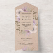 Rustic Burlap Mauve Lila Floral Bouquet Wedding All In One Einladung (Innen Boden)