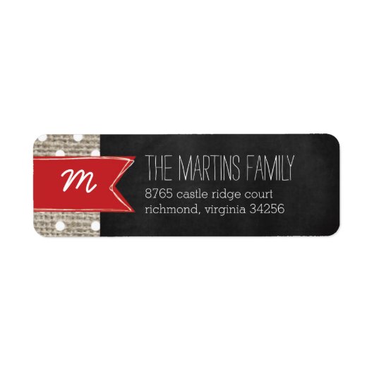 Rustic Burlap Monogram Address Label (Vorne)