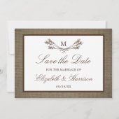 Rustic Burlap Monogram Branch Save the Date (Vorderseite)