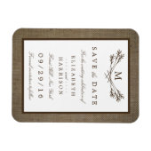 Rustic Burlap Monogram Branch Save the Date Magnet (Horizontal)