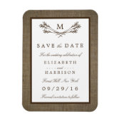 Rustic Burlap Monogram Branch Save the Date Magnet (Vertikal)