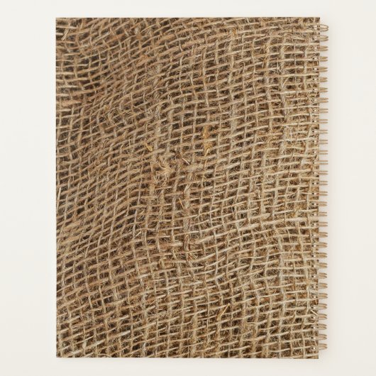 Rustic Burlap Monogram Erstbenennungsbuch Planer (Rückseite)