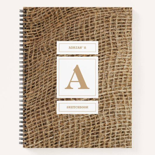Rustic Burlap Monogram Initial Sketchbook Notizblock (Vorderseite)