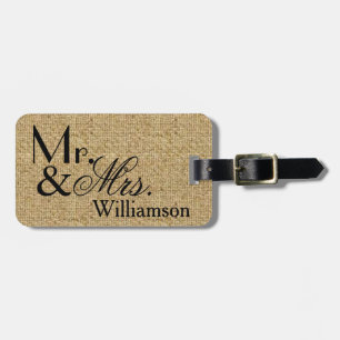 Rustic Burlap Mr. und Mrs. Travel Luggage Tag Gepäckanhänger