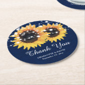 Rustic Burlap Navy Blue Sunflower Wedding Runder Pappuntersetzer (Angewinkelt)