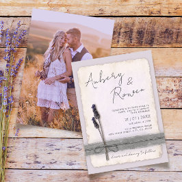 Rustic Burlap Öko Boho Lavender Foto Wedding Einladung