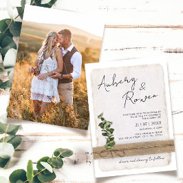 Rustic Burlap Öko Eucalyptus Boho Foto Wedding Einladung