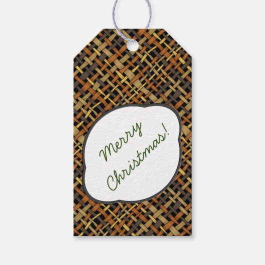 Rustic Burlap Pattern Schwarz mit Text Gruß Geschenkanhänger (Vorderseite)