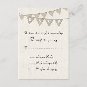 Rustic Burlap Pennant Wedding RSVP Karte
