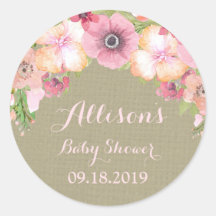 Rustic Burlap Pink Floral Baby Shooter Tag
