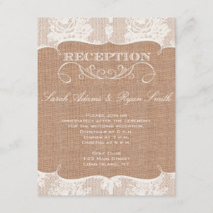 Rustic Burlap Print & Lace Empfang Einladung