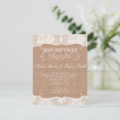 Rustic Burlap Print & Lace Empfang Einladung (Stehend Vorderseite)