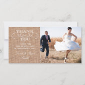 Rustic Burlap Print Wedding Foto Danke Karten (Vorderseite)