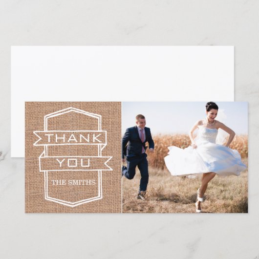 Rustic Burlap Print Wedding Foto Danke Karten (Vorne/Hinten)