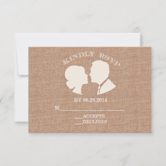Rustic Burlap Print Wedding RSVP Card Karte (Vorderseite)
