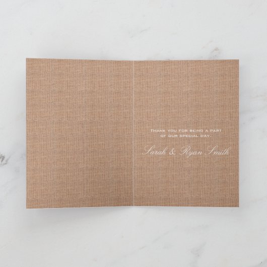 Rustic Burlap Print Wedding Thank You Cards Dankeskarte (Innenseite)