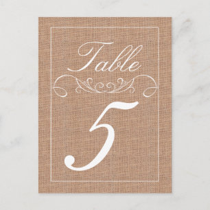 Rustic Burlap Print Wedding Tischnummer Cards