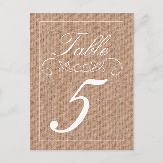 Rustic Burlap Print Wedding Tischnummer Cards (Vorderseite)