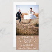 Rustic Burlap Print Wedding Vielen Dank Foto Cards Dankeskarte (Vorne/Hinten)