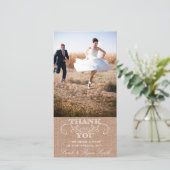 Rustic Burlap Print Wedding Vielen Dank Foto Cards Dankeskarte (Stehend Vorderseite)