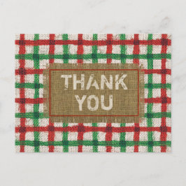 Rustic Burlap Red Green Kariert Holiday Danke Postkarte