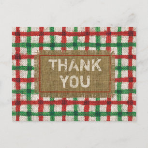 Rustic Burlap Red Green Kariert Holiday Danke Postkarte