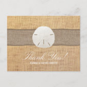 Rustic Burlap Sand Dollar Danke Postkarte (Vorderseite)