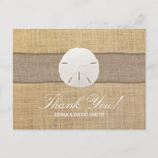 Rustic Burlap Sand Dollar Danke Postkarte (Vorderseite)