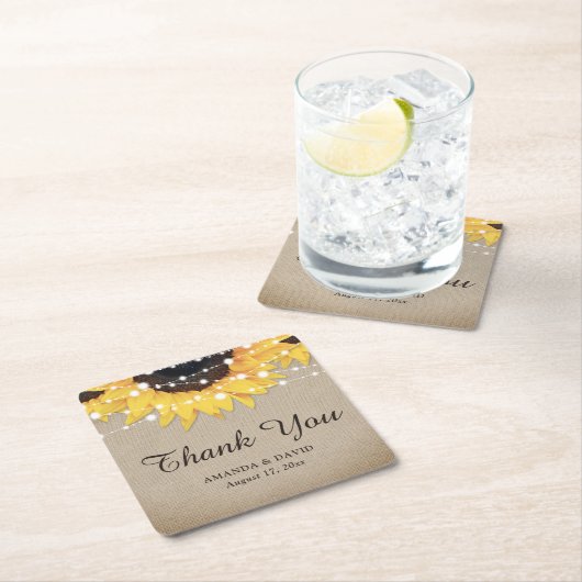 Rustic Burlap Sonnenblume Danke Gastgeschenk Hochz Rechteckiger Pappuntersetzer (Vor Ort)