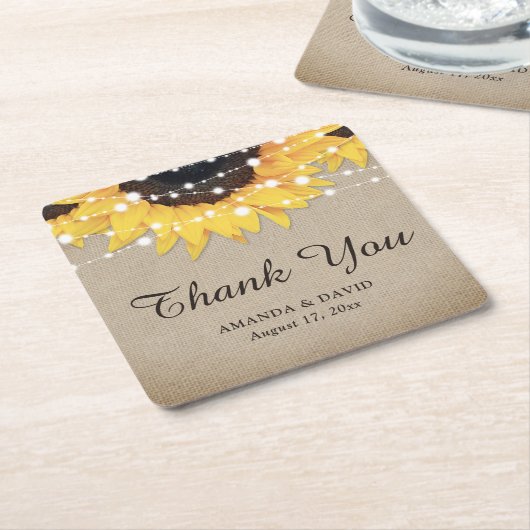 Rustic Burlap Sonnenblume Danke Gastgeschenk Hochz Rechteckiger Pappuntersetzer (angewinkelt)