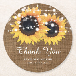 Rustic Burlap Sonnenblume Hochzeit Vielen Dank Runder Pappuntersetzer